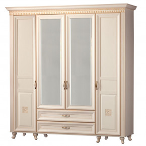 Шкаф для одежды 4-дверный с зеркалом №493 Марлен кремовый белый в Междуреченском - mezhdurechenskij.germes-mebel.ru | фото